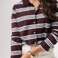 Ally Button Up Stripe Top In Chocolate
