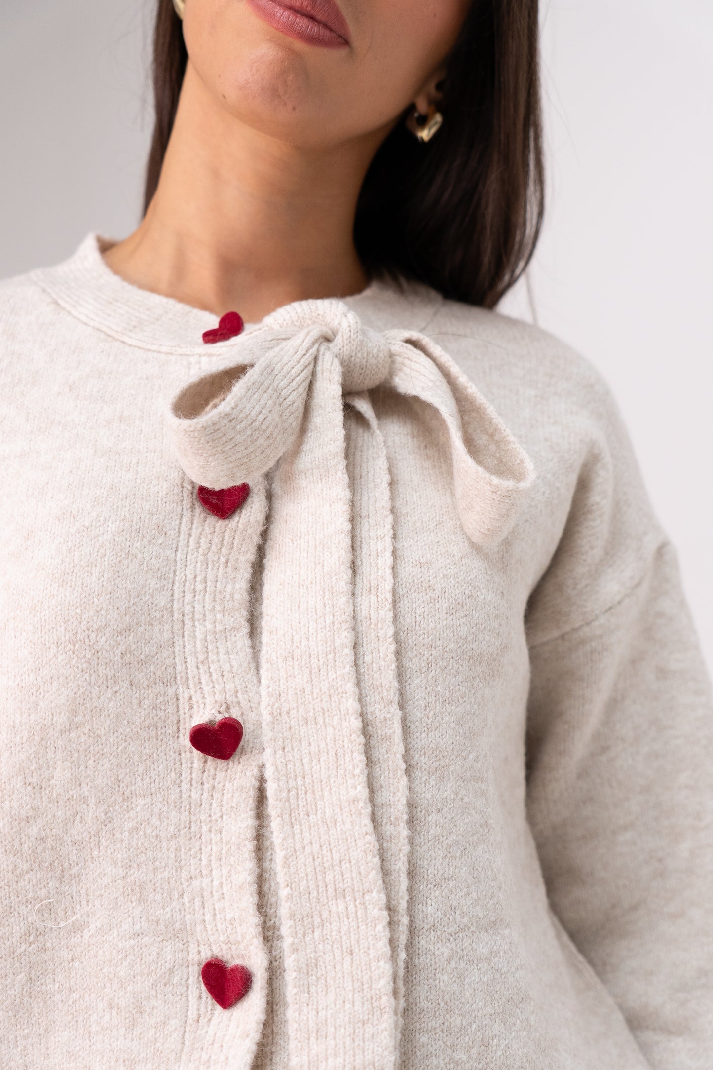 Belle Heart Button Cardigan In Neutral