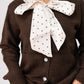 Belle Polka Dot Bow Cardigan In Chocolate
