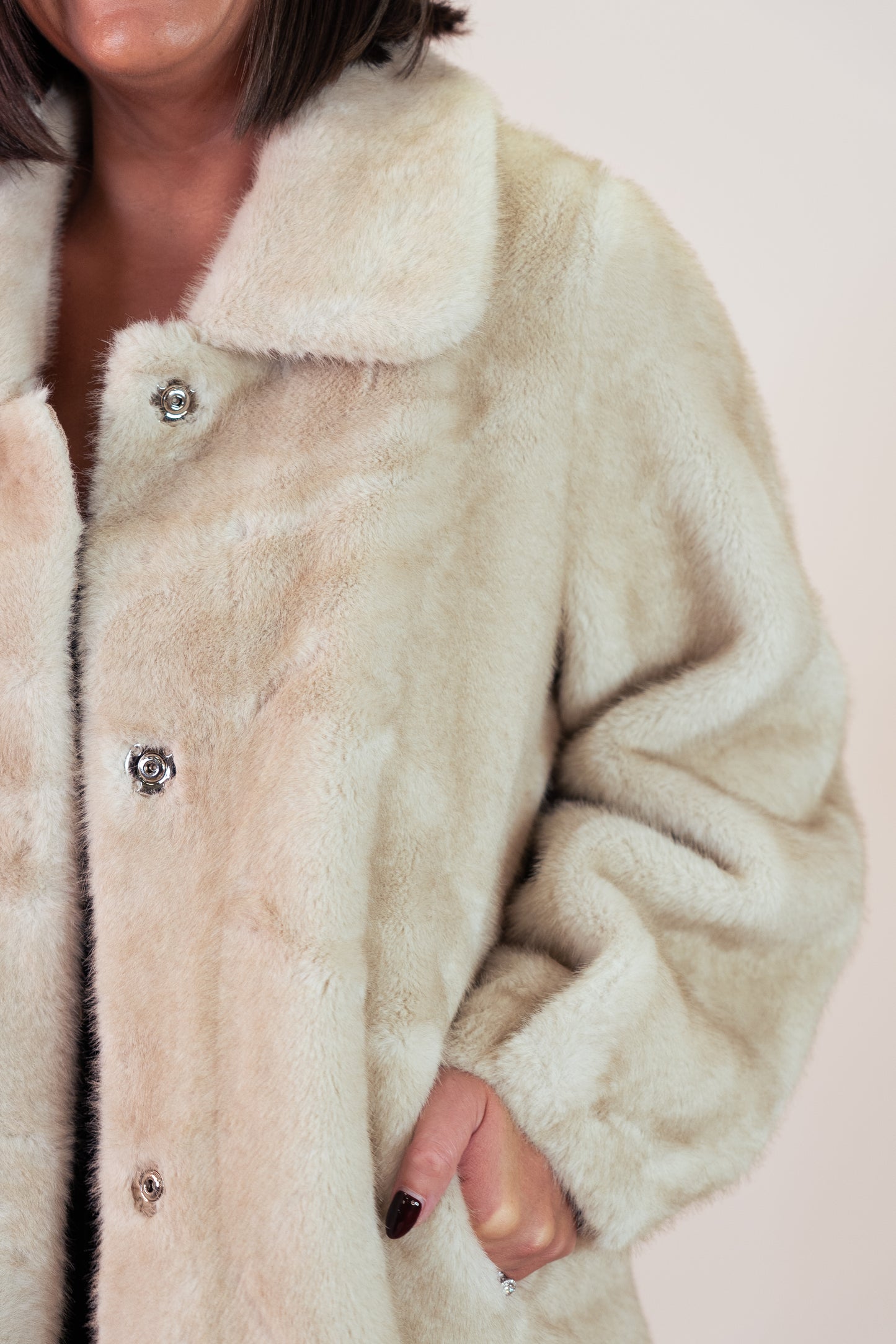 Love Laura Longline Faux Fur Coat In Beige