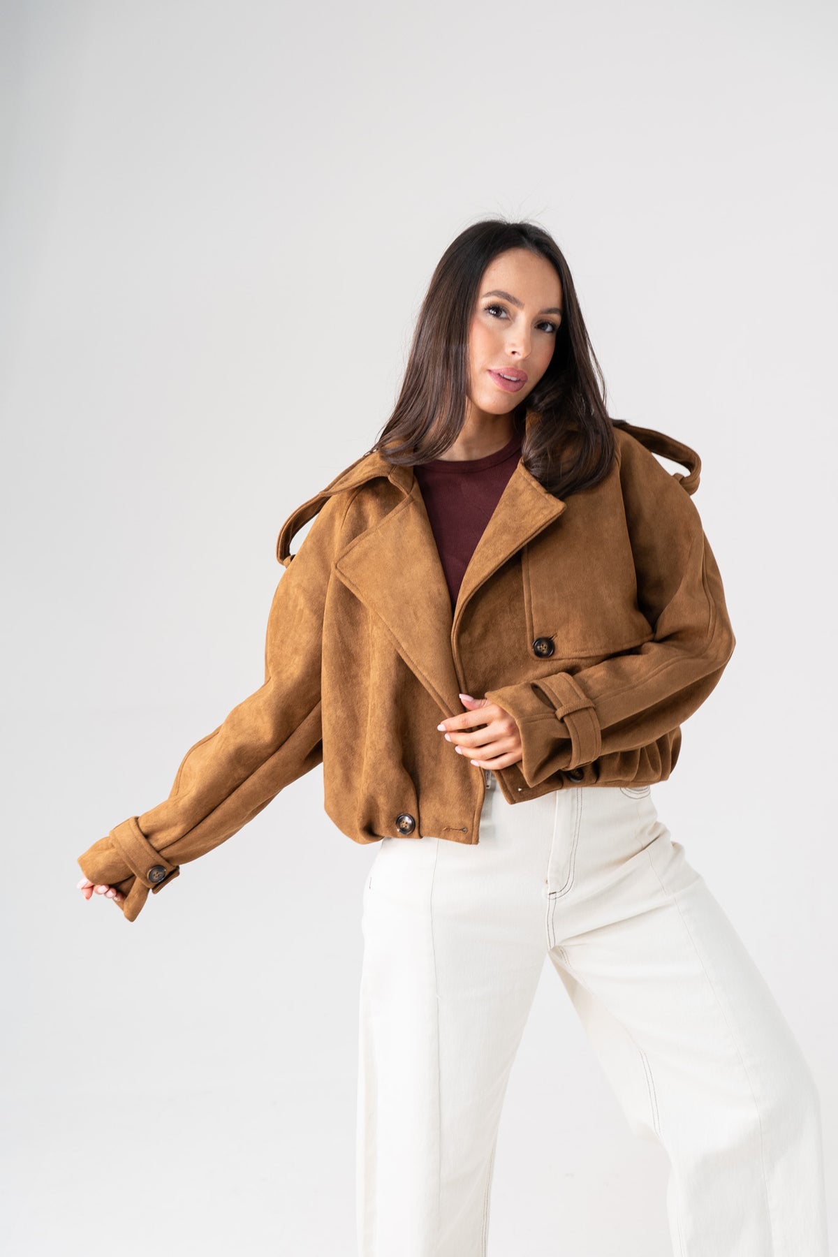 Caitlyn Faux Suede Jacket In Camel