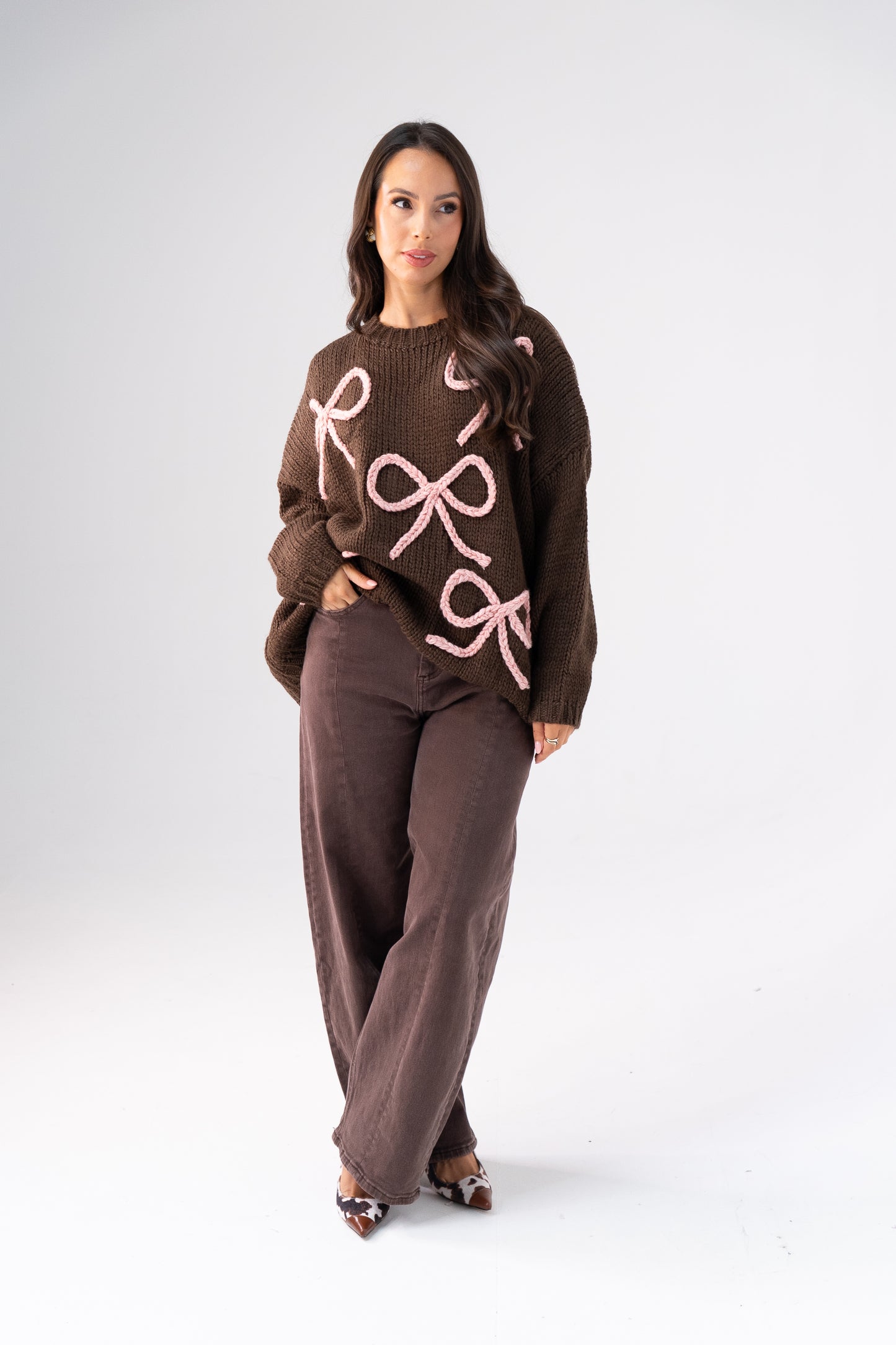 Caitlyn Bow Detail Jumper In Chocolate