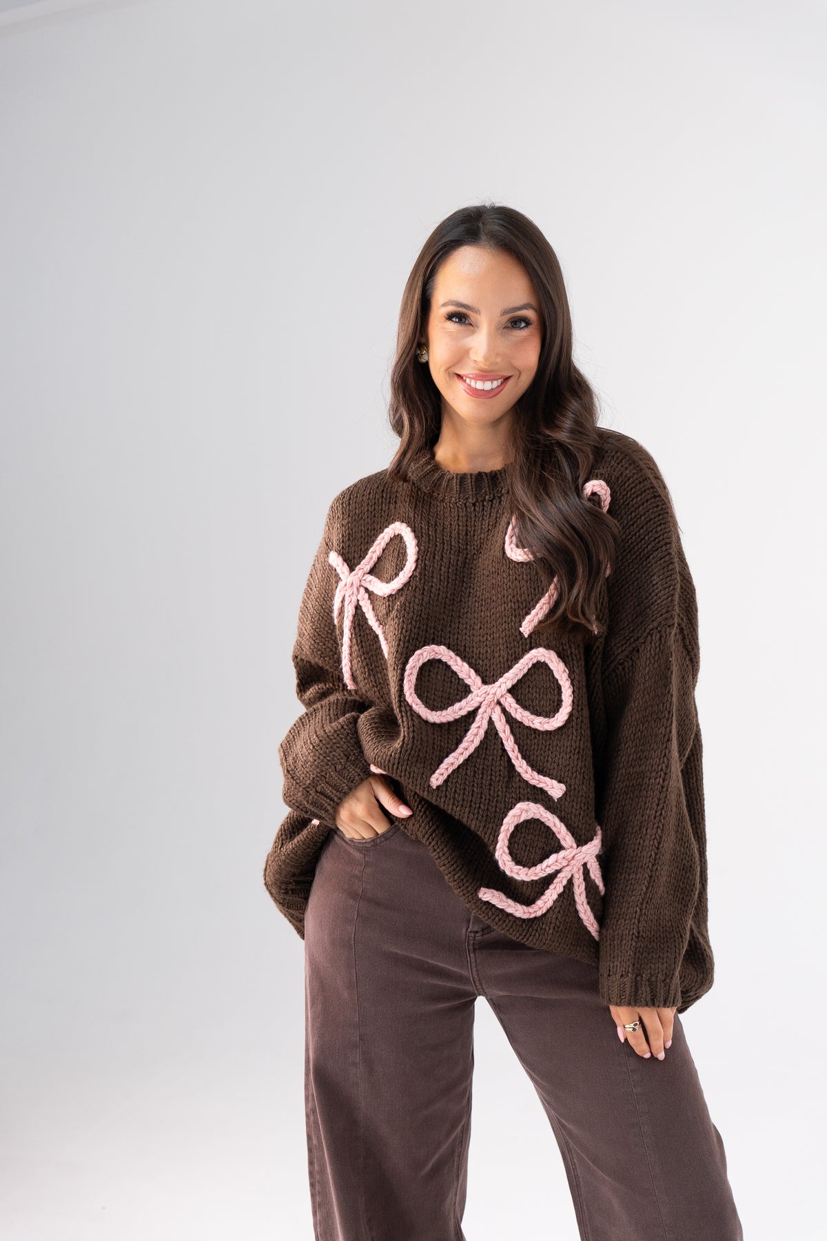 Caitlyn Bow Detail Jumper In Chocolate