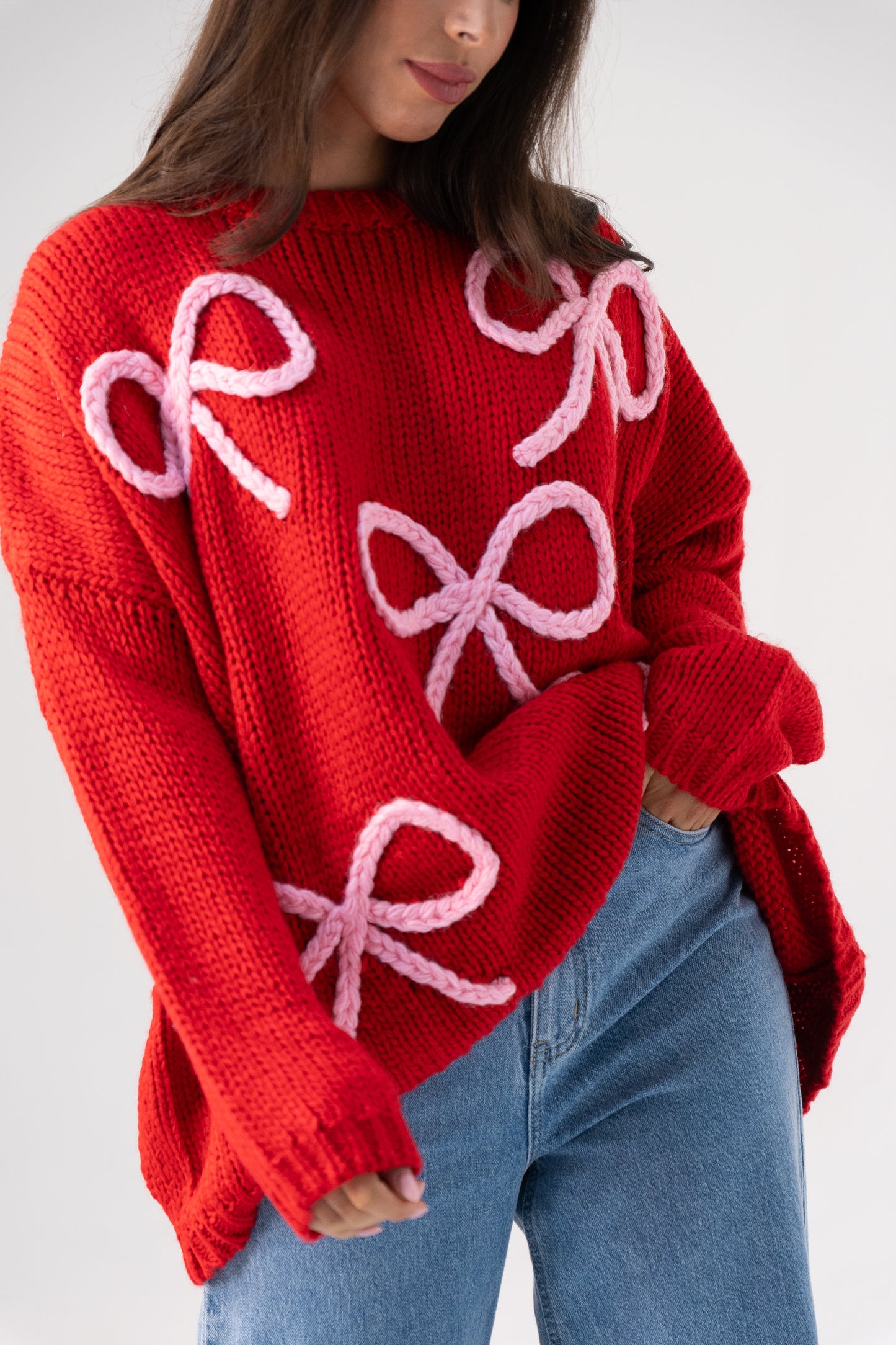 Caitlyn Bow Detail Jumper In Red