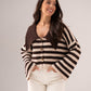 Caitlyn Contrast Collar Cardigan In Chocolate