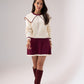 Caitlyn Piped Knit Two Piece In Burgundy