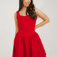 Caitlyn Pleated Skirt Dress In Red