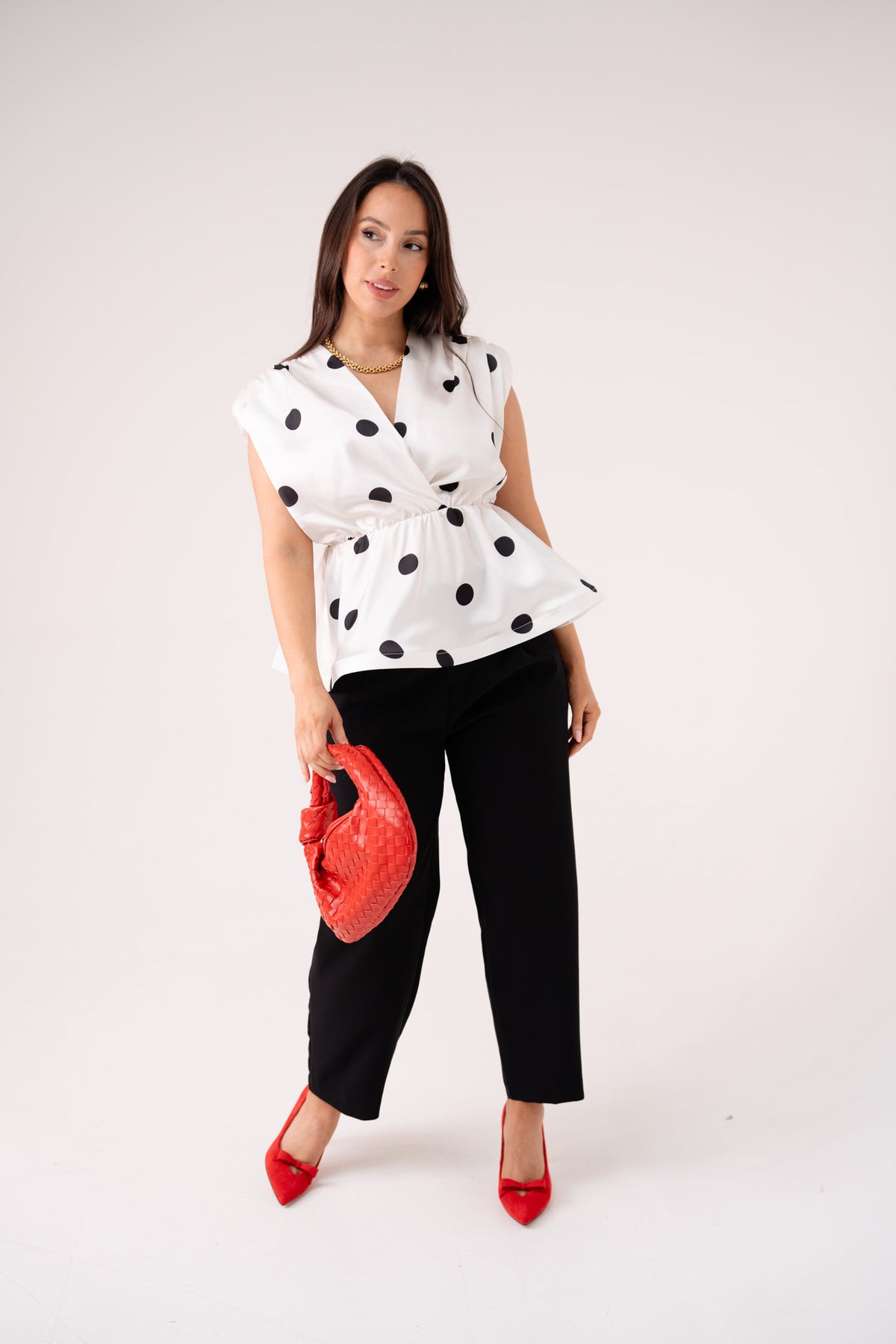 Caitlyn Polka Dot Peplum Top In Monochrome