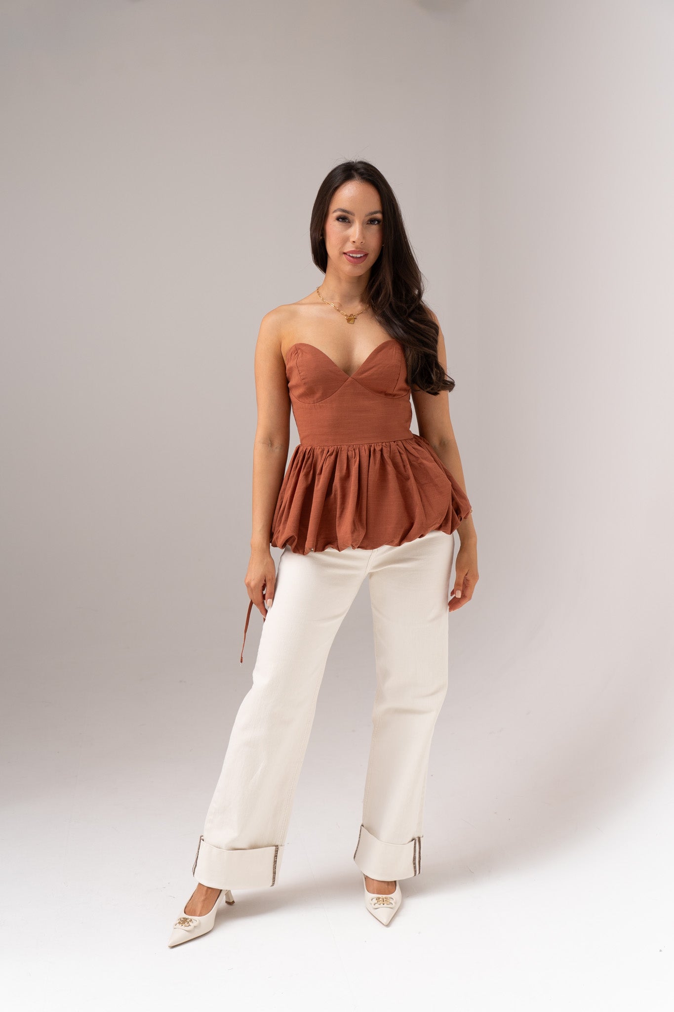 Caitlyn Peplum Cami In Chocolate