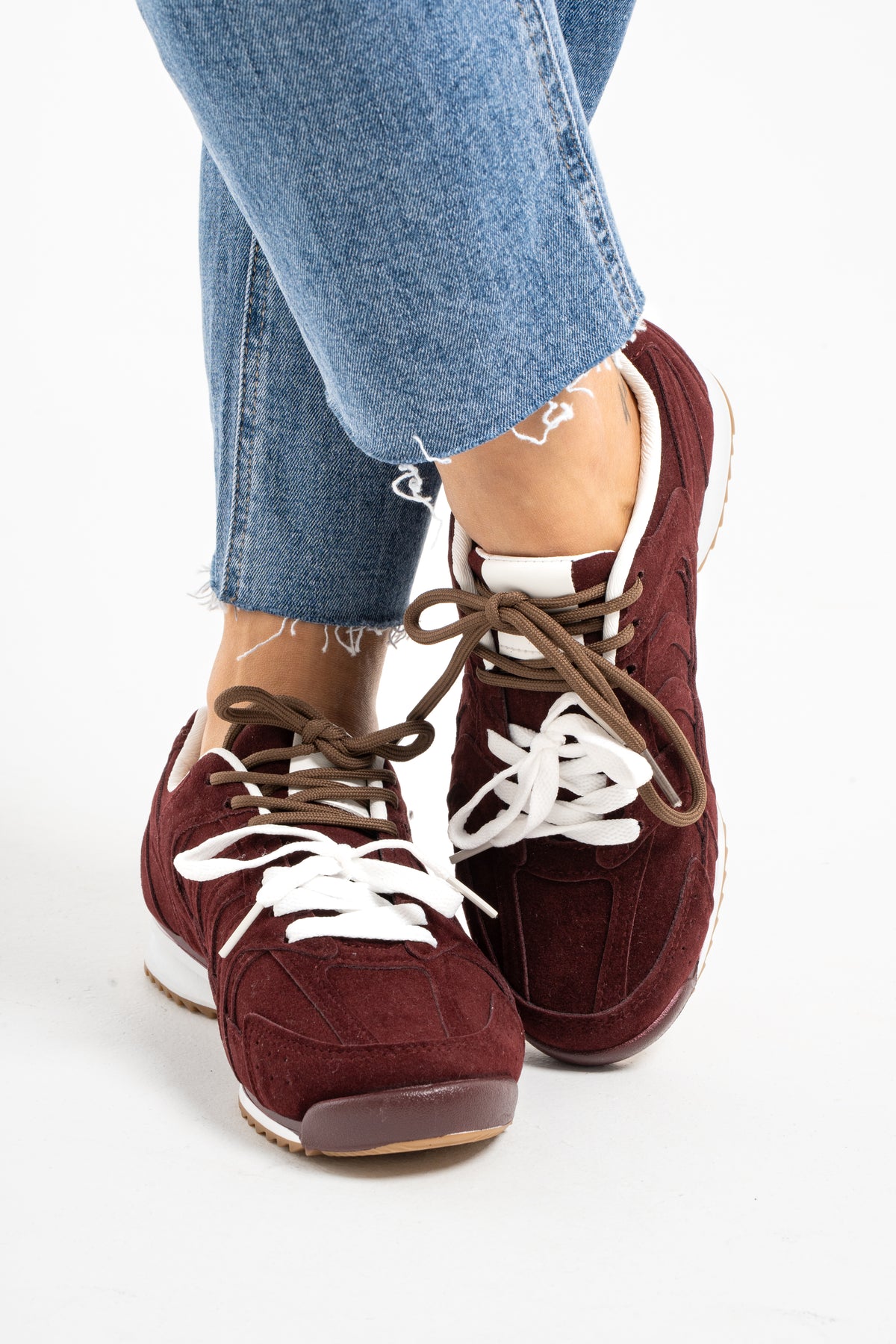 Cathy Double Laced Trainers In Wine