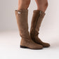 Cathy Faux Suede Flat Boot In Taupe