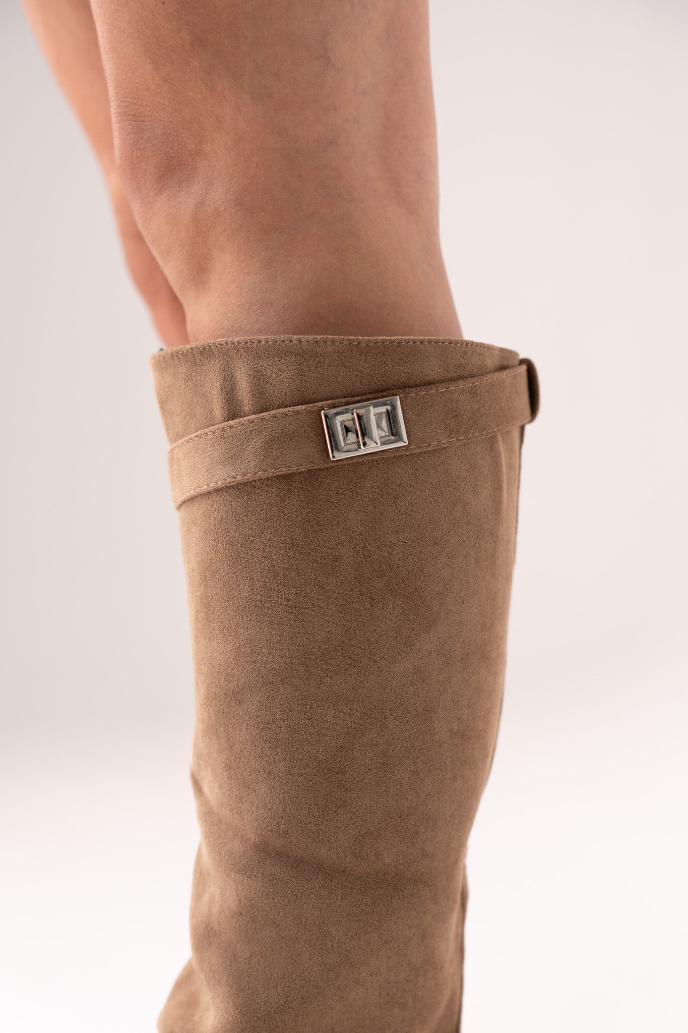 Cathy Faux Suede Flat Boot In Taupe