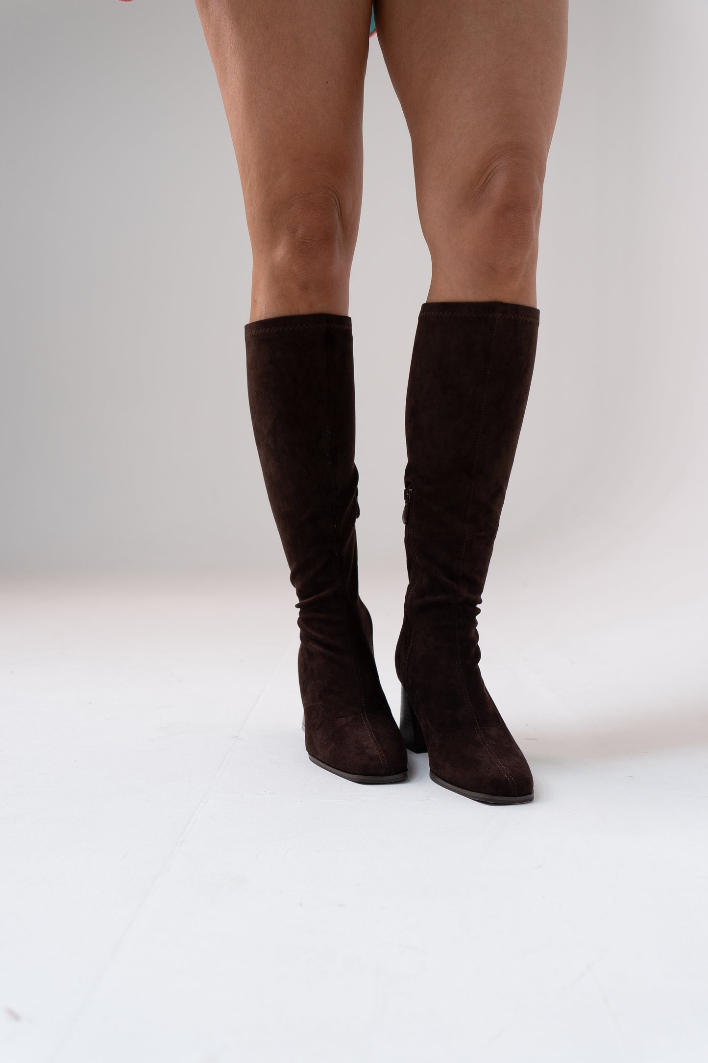Cathy Faux Suede Knee Boot In Chocolate
