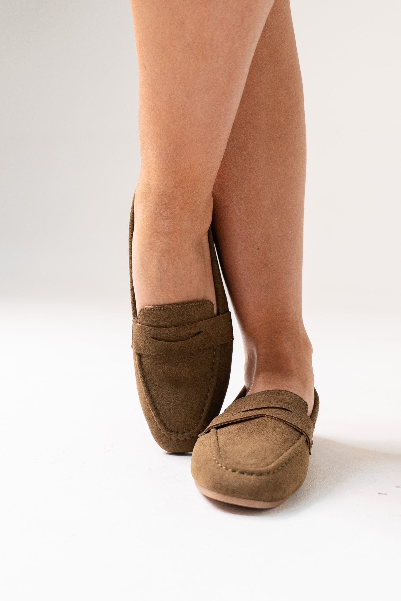 Cathy Faux Suede Loafer In Khaki