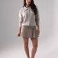 Cathy Studded Collar Cardigan In Taupe
