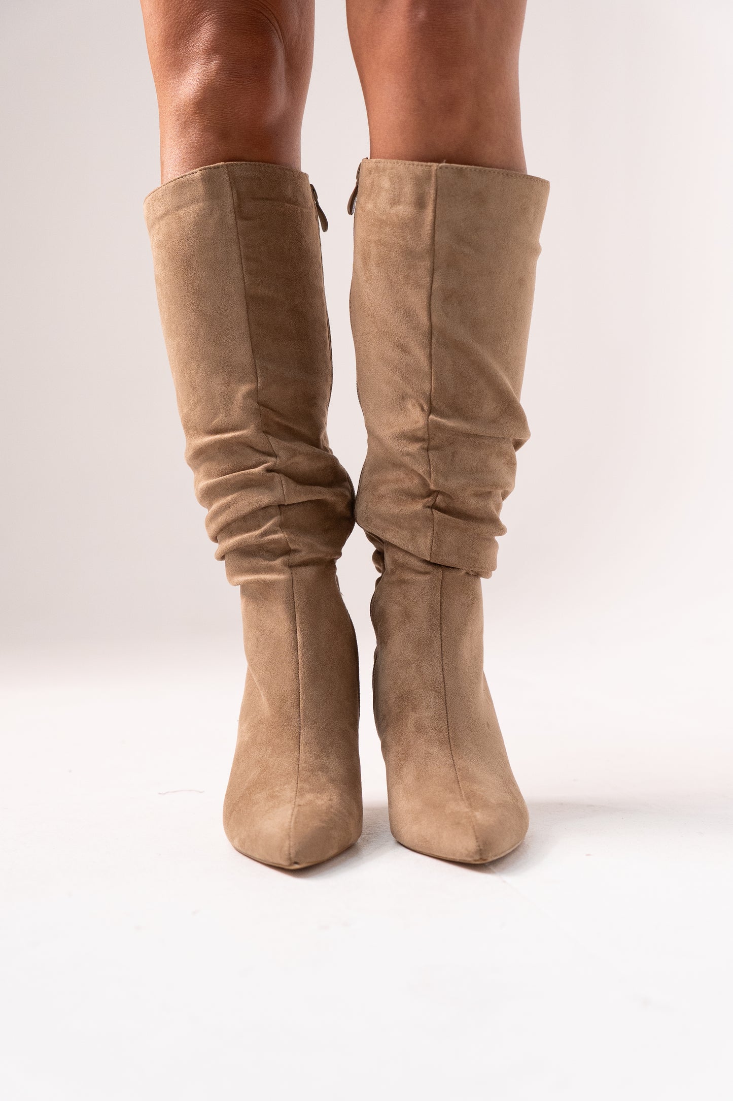 Cathy Slouched Faux Suede Boots In Neutral
