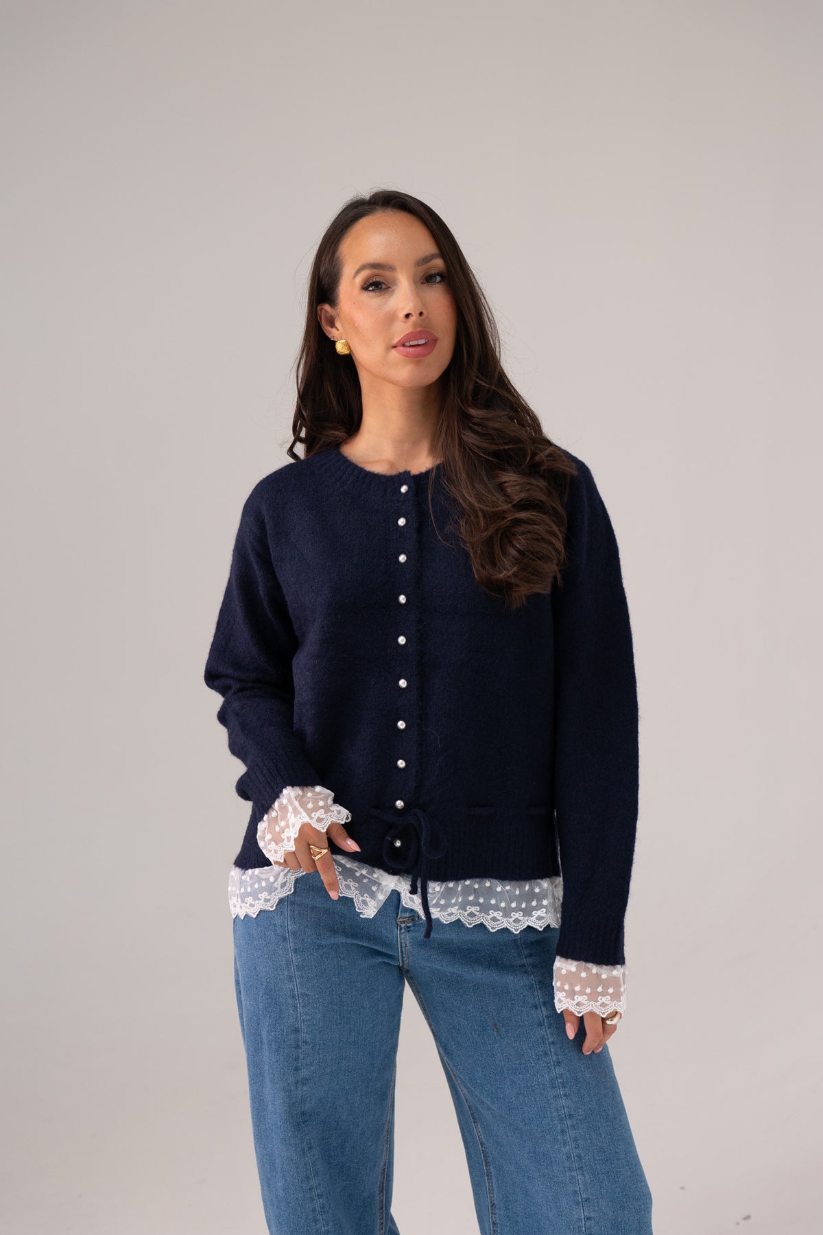Cathy Drawstring Cardigan In Navy