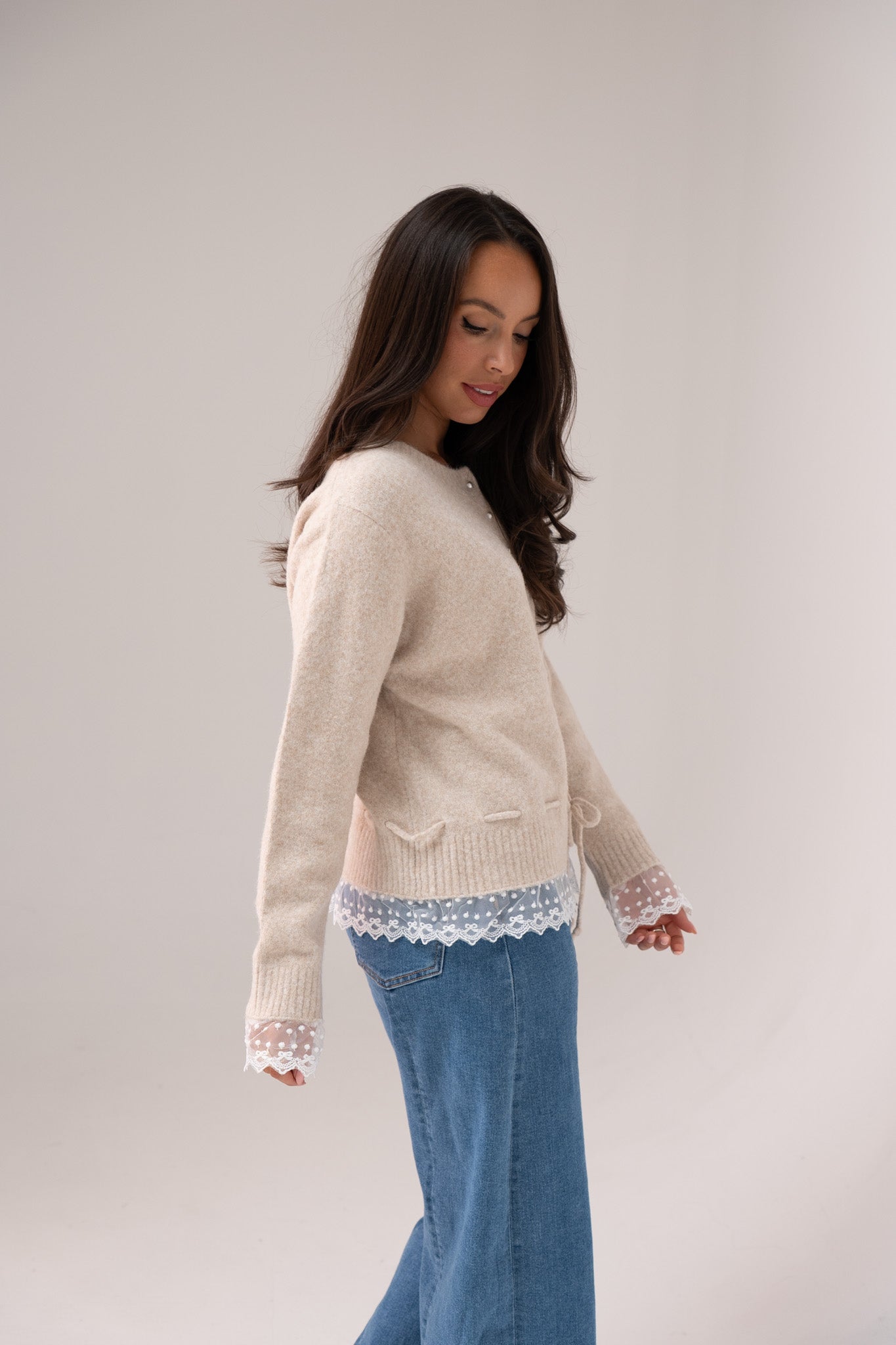 Cathy Drawstring Cardigan In Neutral