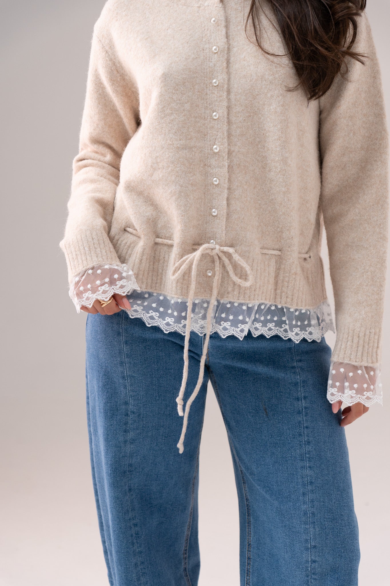 Cathy Drawstring Cardigan In Neutral