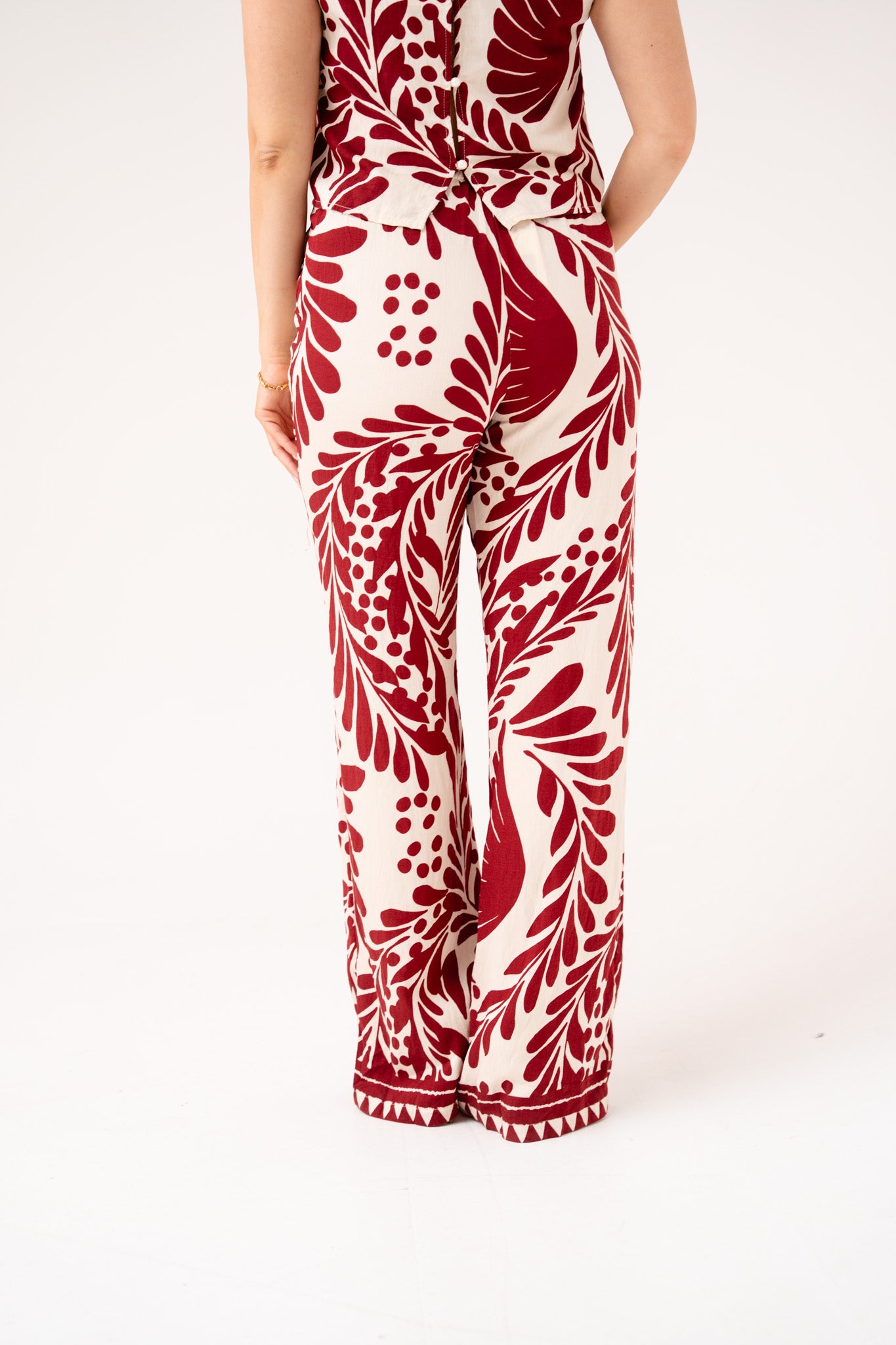 Connie Bordeaux Printed Trousers In Cream
