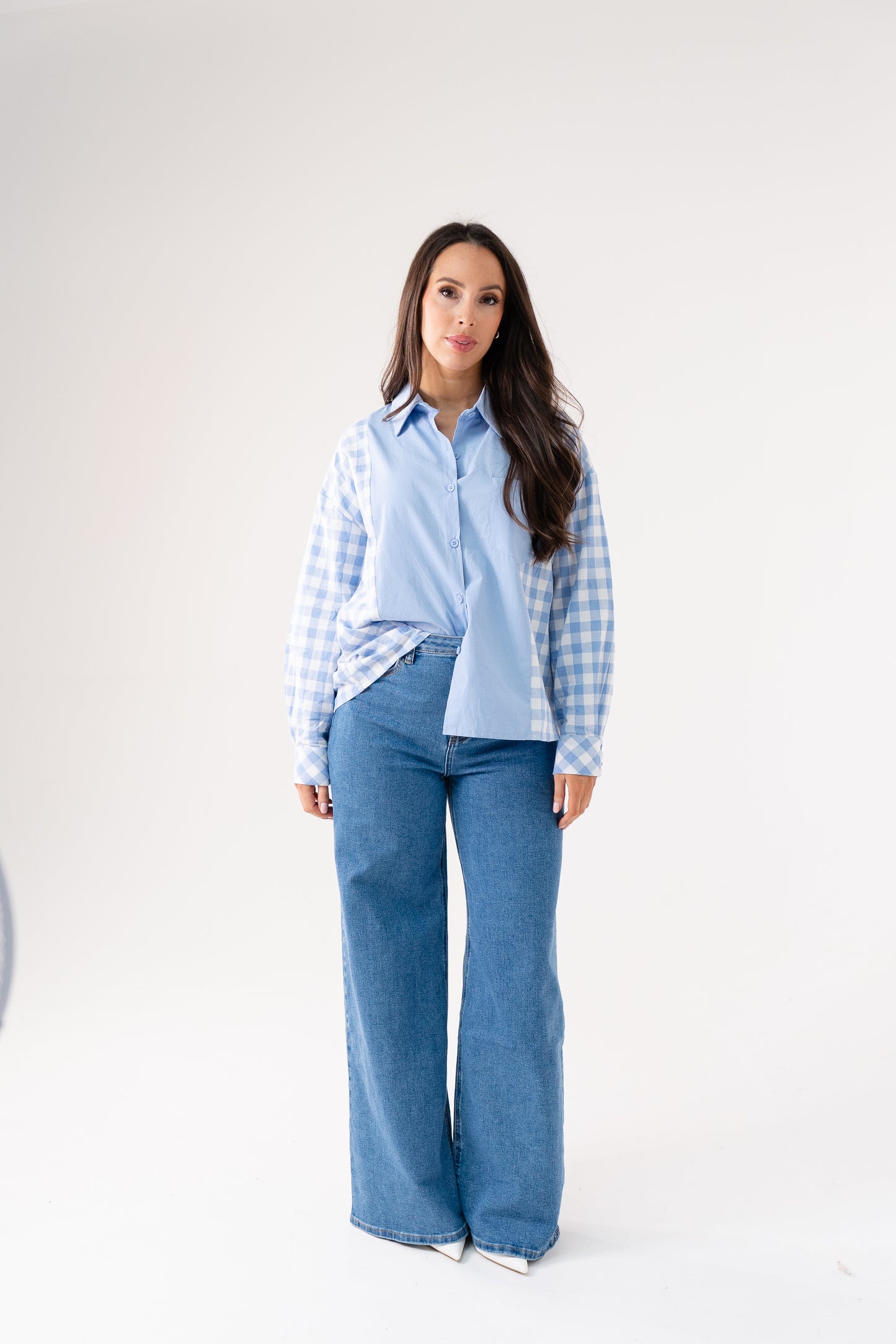 Connie Contrast Shirt In Blue Check