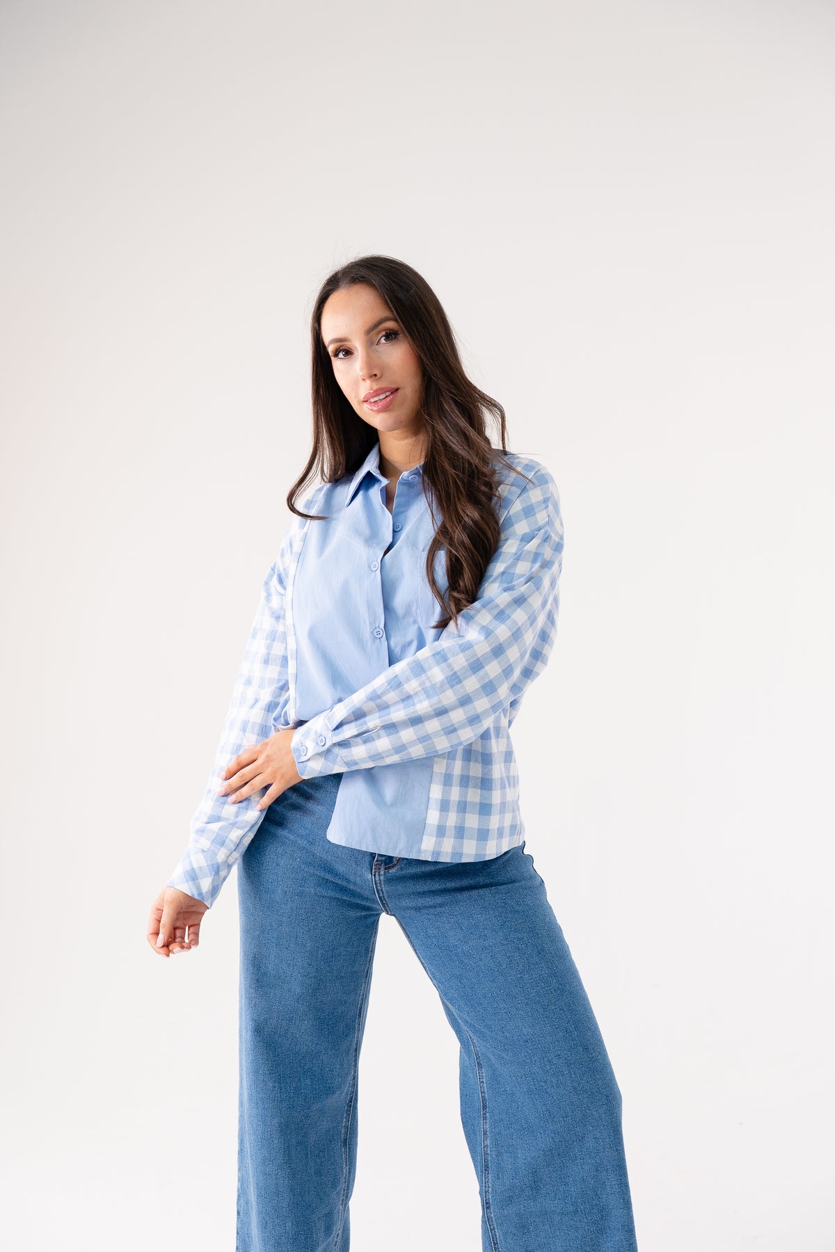 Connie Contrast Shirt In Blue Check