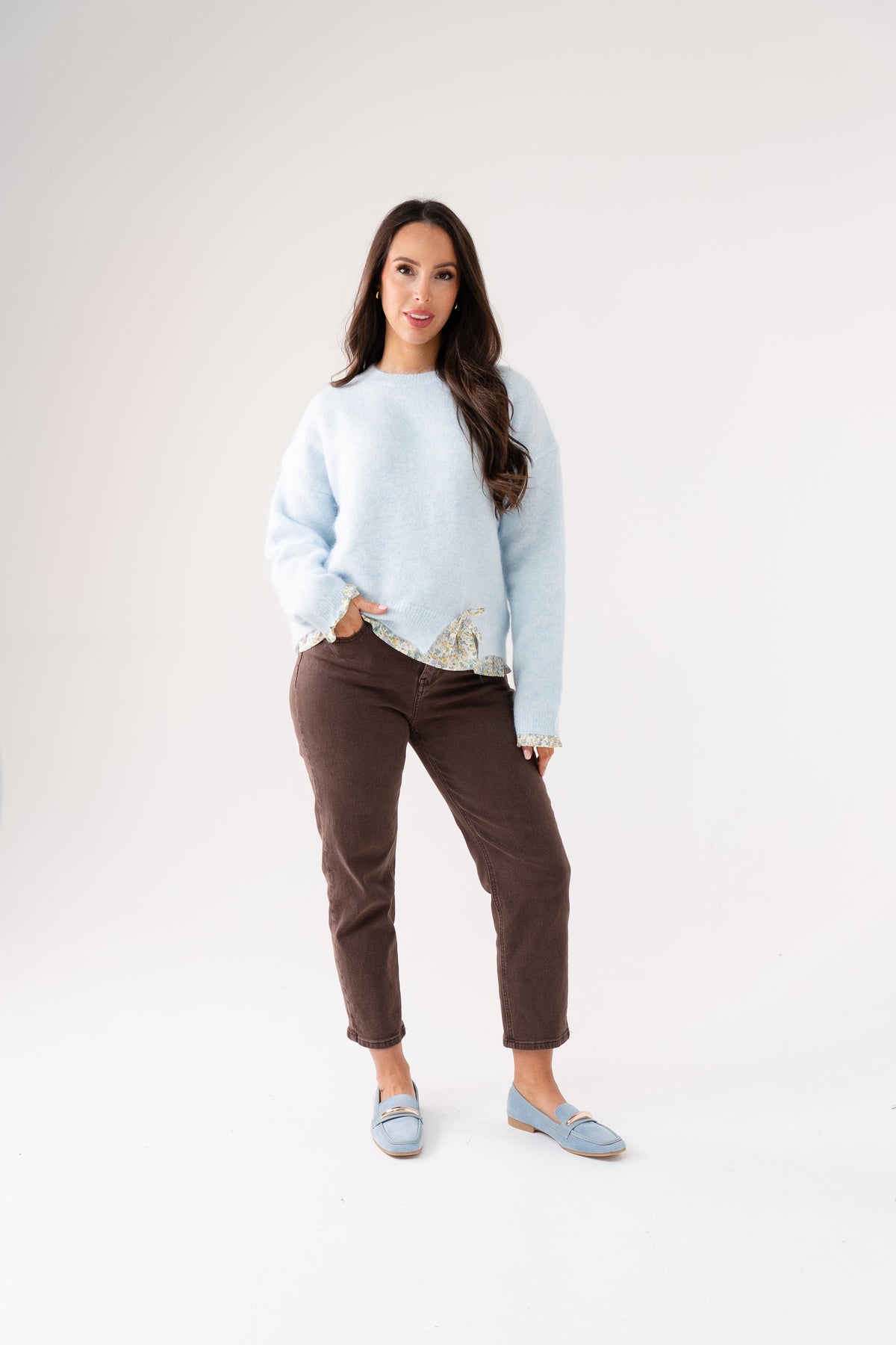 Connie Floral Trim Jumper In Blue