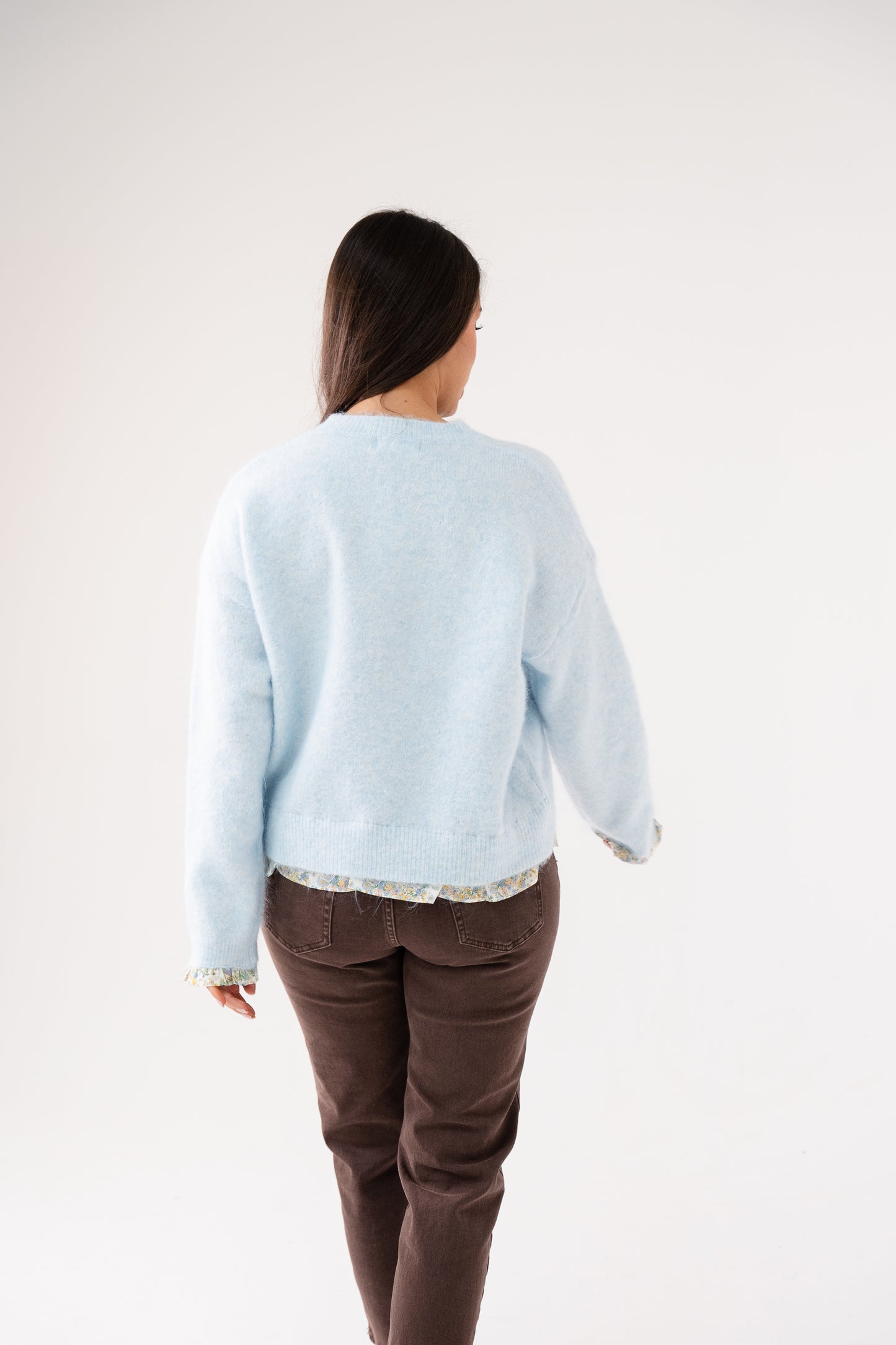 Connie Floral Trim Jumper In Blue