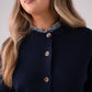 Connie Gingham Collar Cardigan In Navy