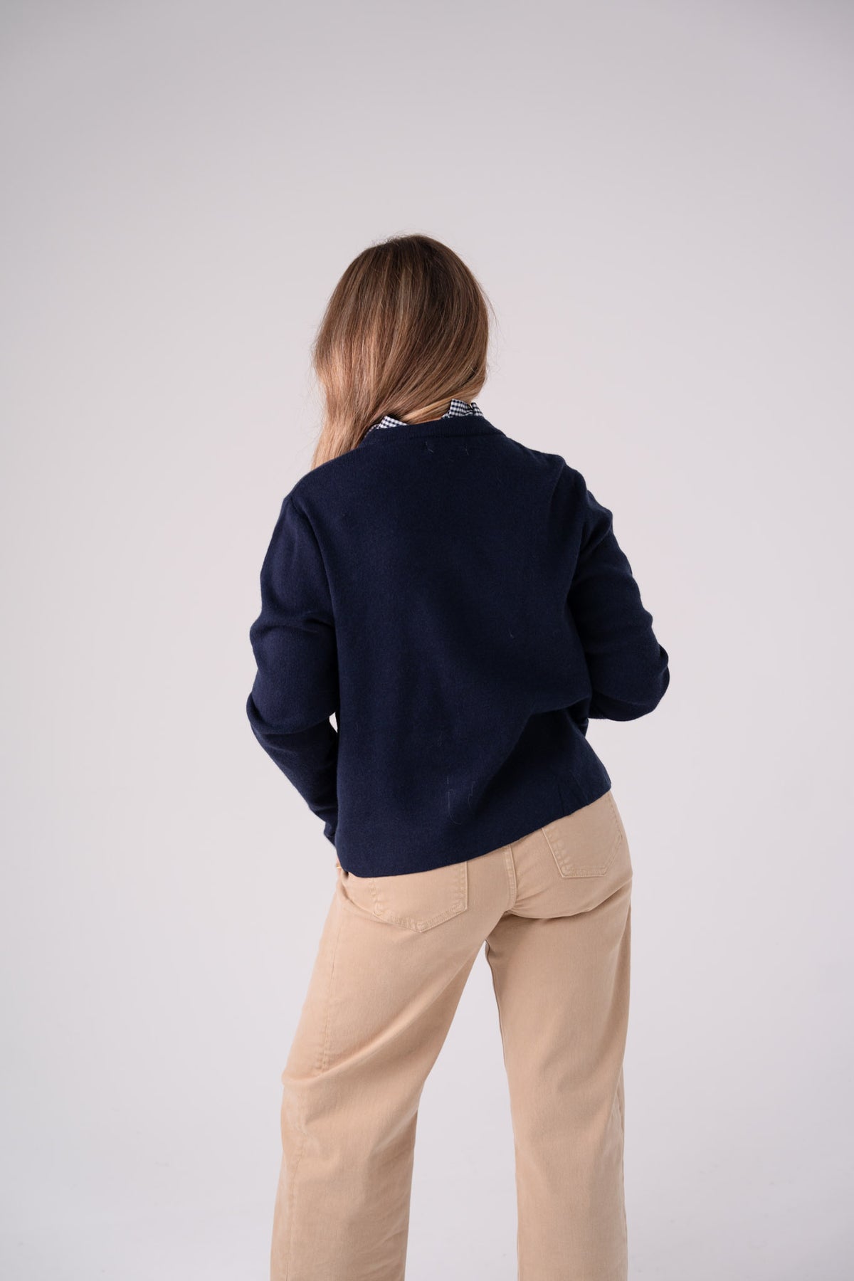 Connie Gingham Collar Cardigan In Navy