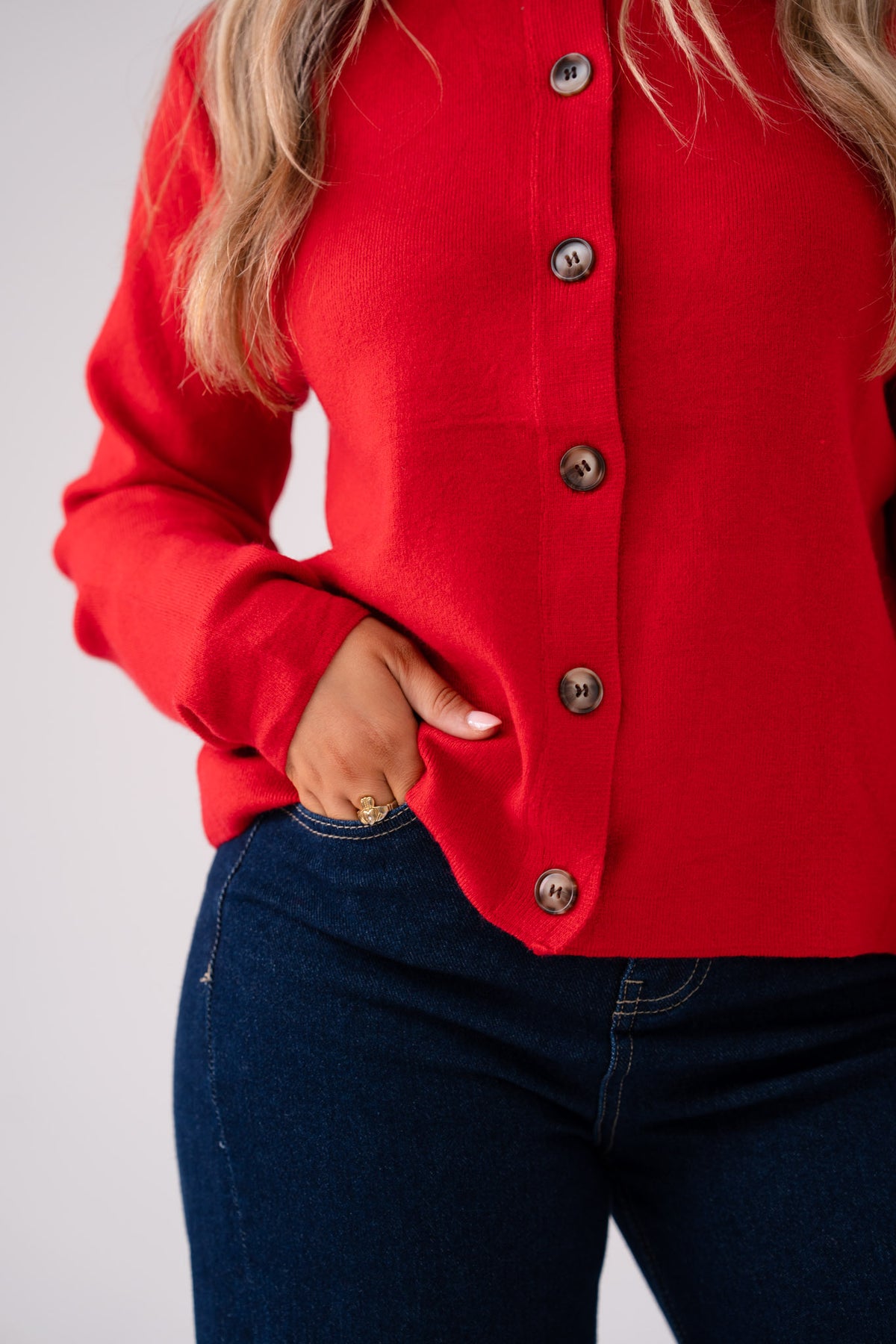 Connie Gingham Collar Cardigan In Red