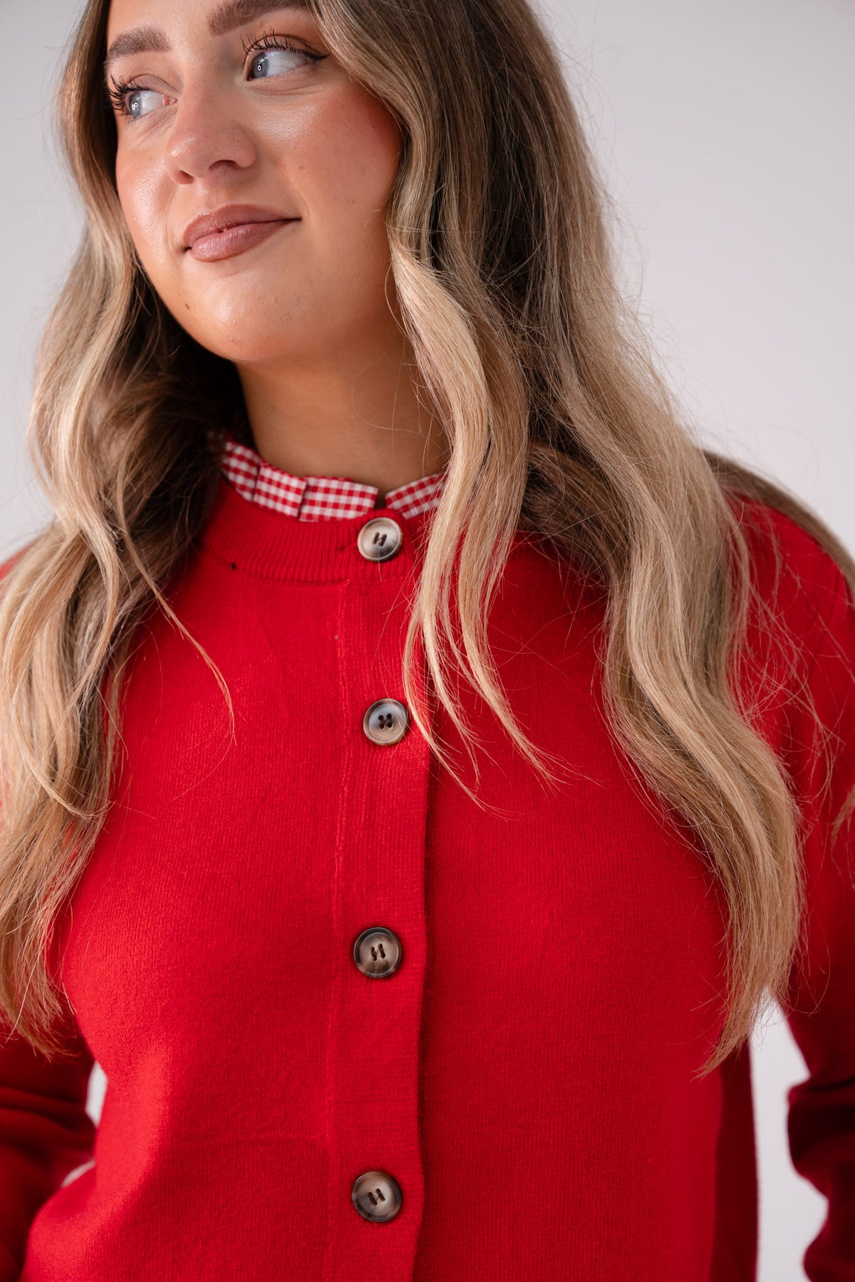 Connie Gingham Collar Cardigan In Red