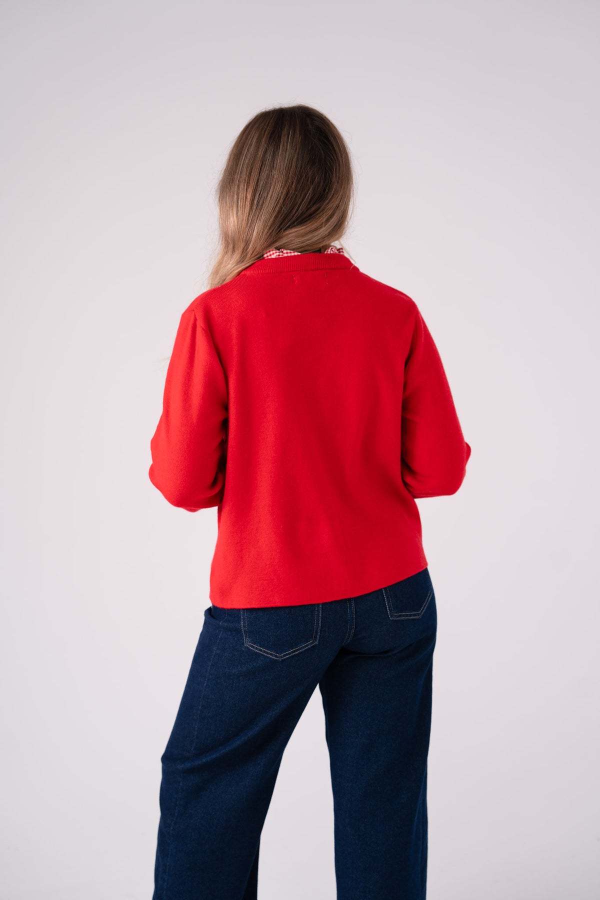 Connie Gingham Collar Cardigan In Red