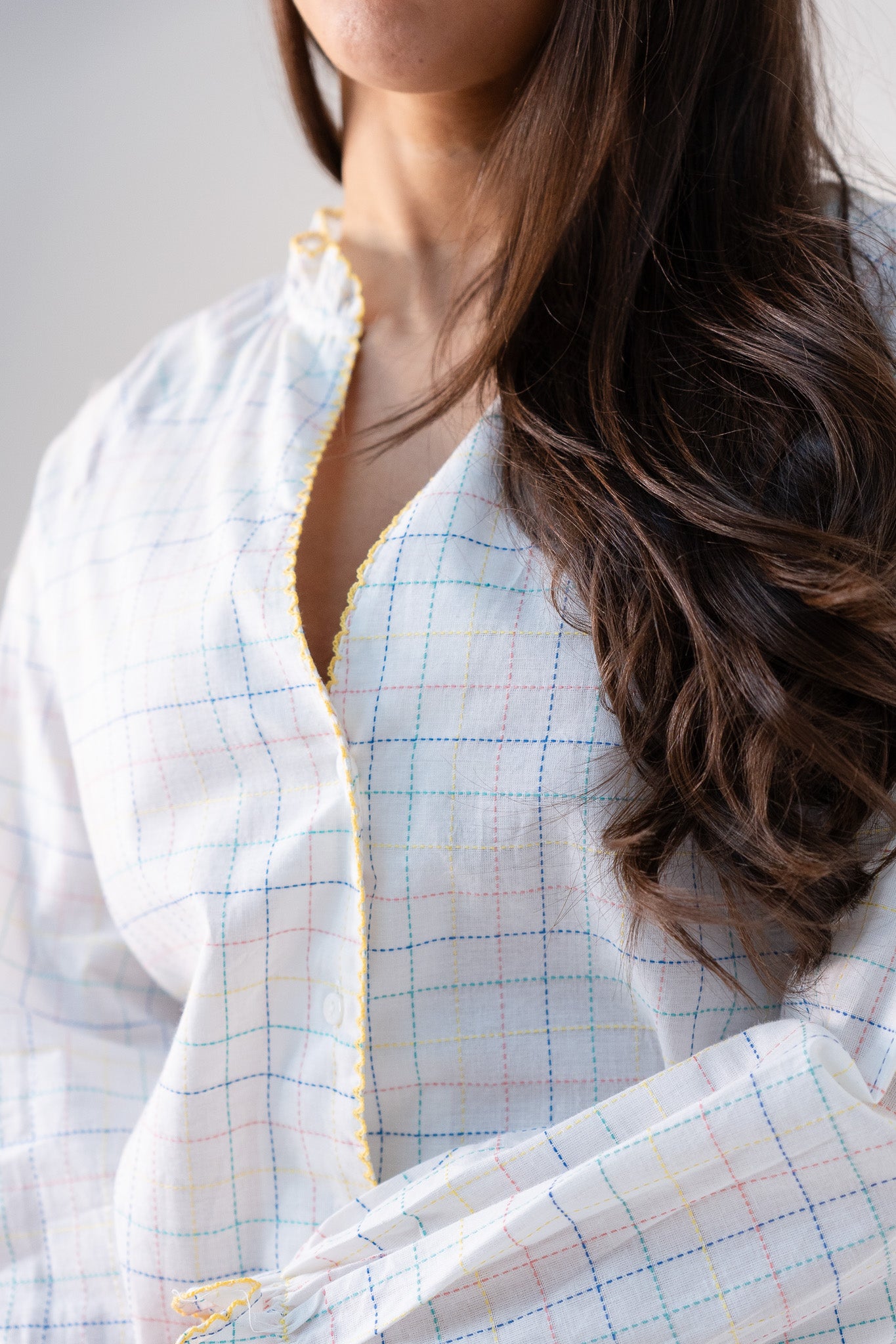 Connie Pastel Check Blouse In White