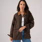 Cora Contrast Collar Shacket In Chocolate