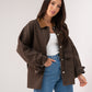 Cora Contrast Collar Shacket In Chocolate