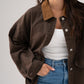 Cora Contrast Collar Shacket In Chocolate
