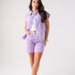 Cora Embroidered Denim Shorts In Lilac