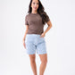 Cora Embroidered Denim Shorts In Light Wash