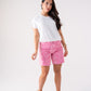 Cora Embroidered Denim Shorts In Pink
