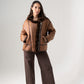 Cora Faux Fur Trim Jacket In Chocolate
