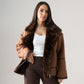 Cora Faux Fur Trim Jacket In Chocolate