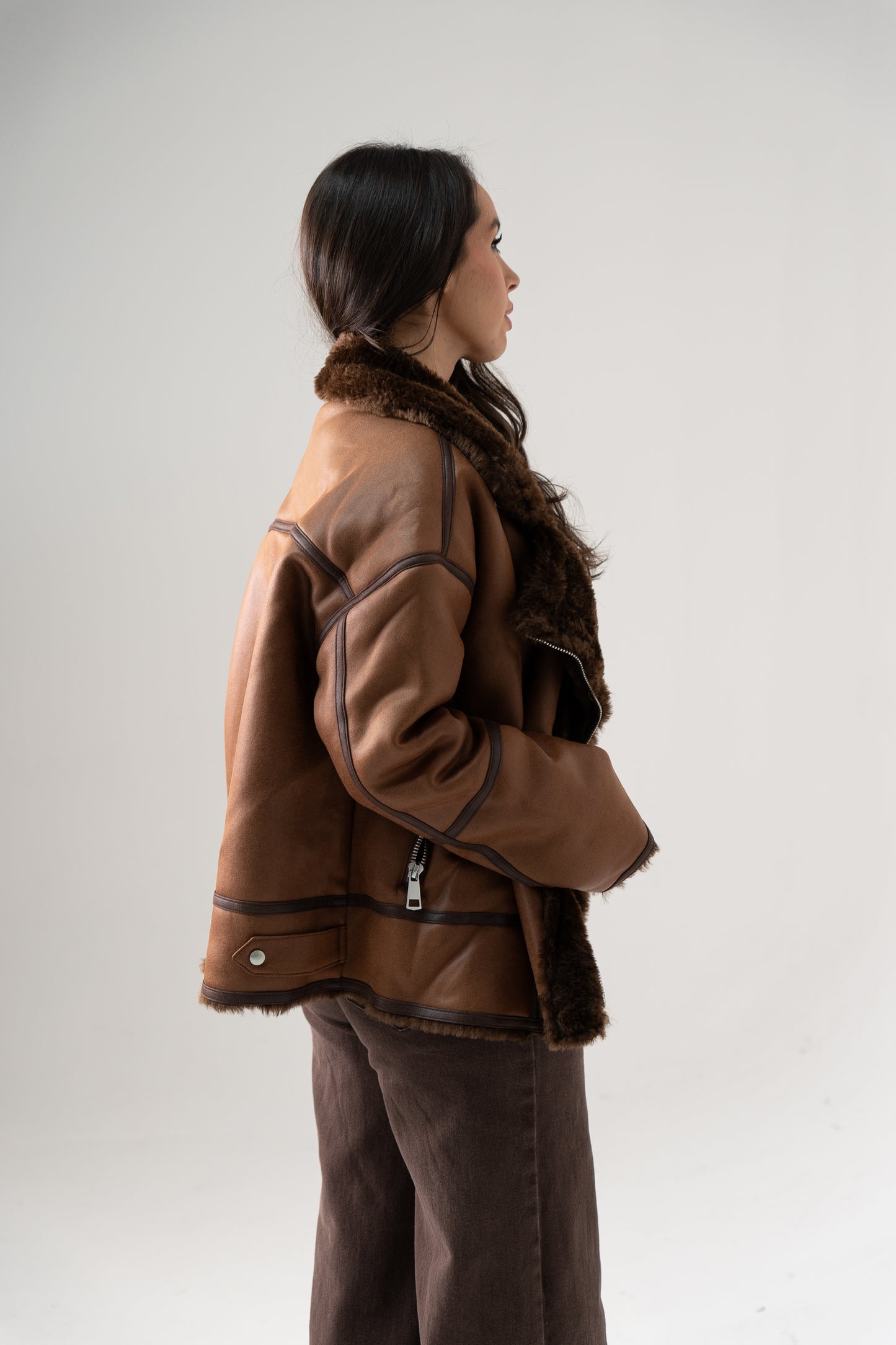 Cora Faux Fur Trim Jacket In Chocolate