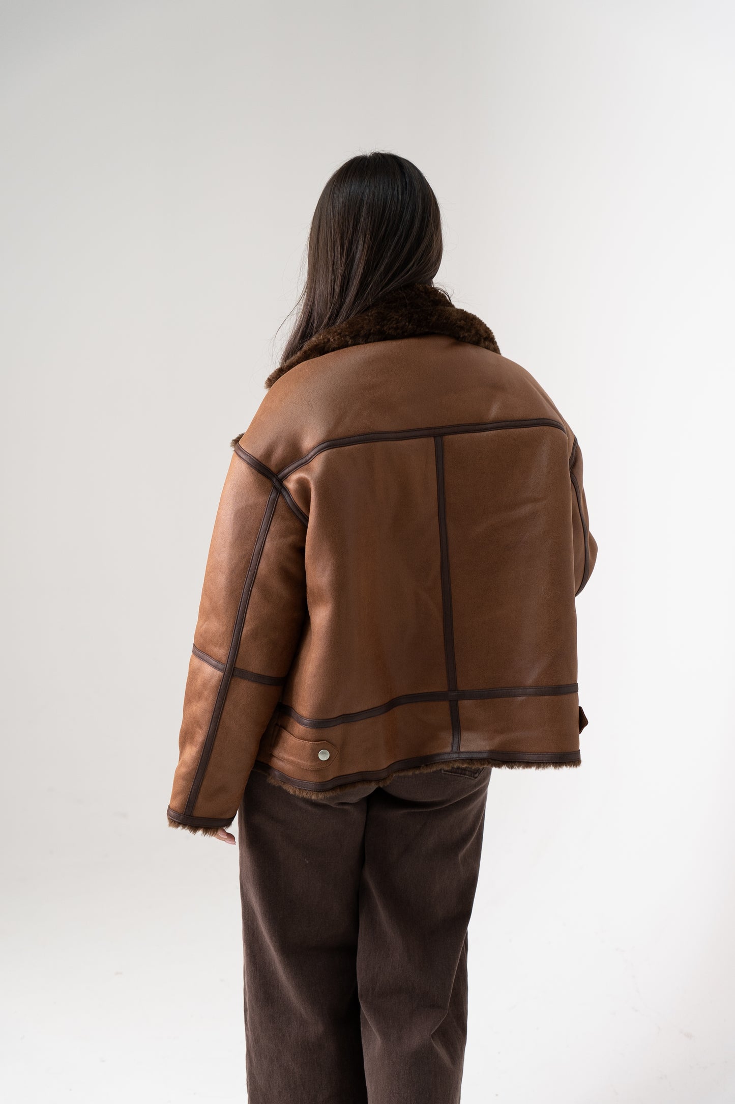 Cora Faux Fur Trim Jacket In Chocolate