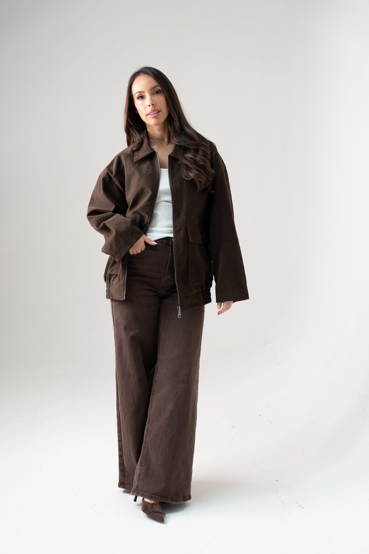 Cora Faux Suede Jacket In Chocolate