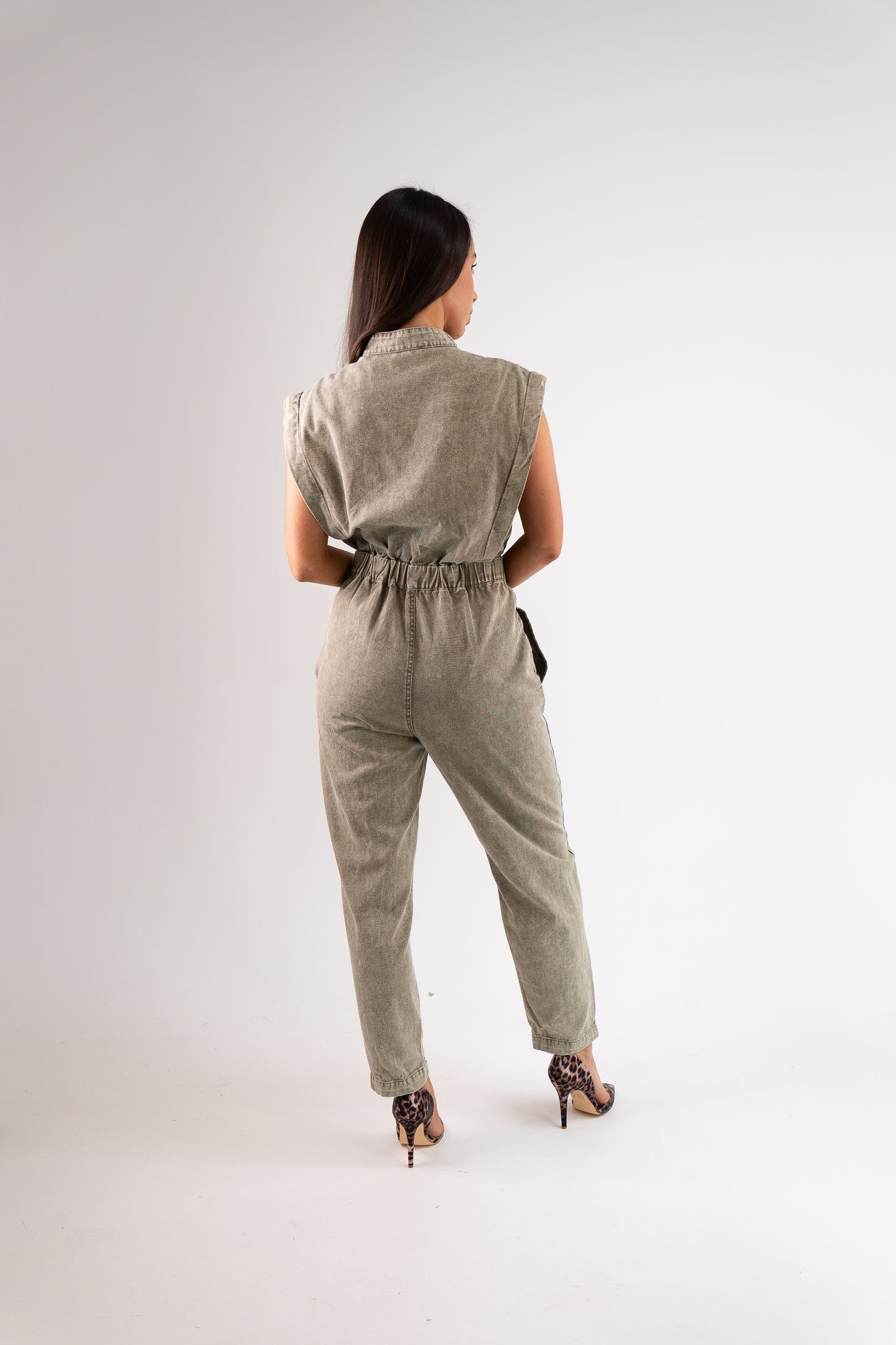 Cora Sleeveless Jumpsuit In Khaki