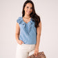 Cora Sleeveless Ruffle Top In Mid Wash