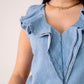 Cora Sleeveless Ruffle Top In Mid Wash