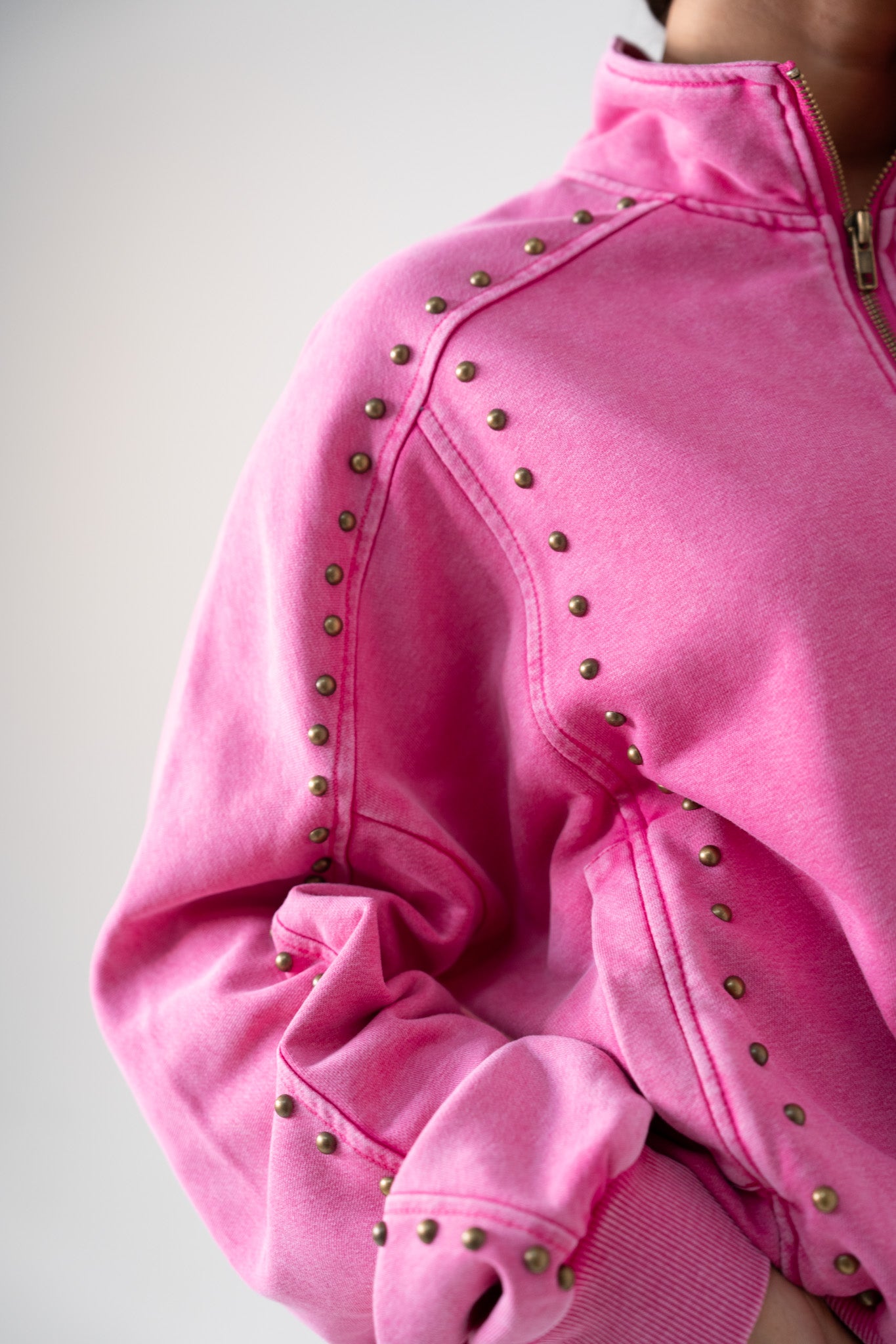 Cora Studded Half Zip Sweatshirt In Fuchsia