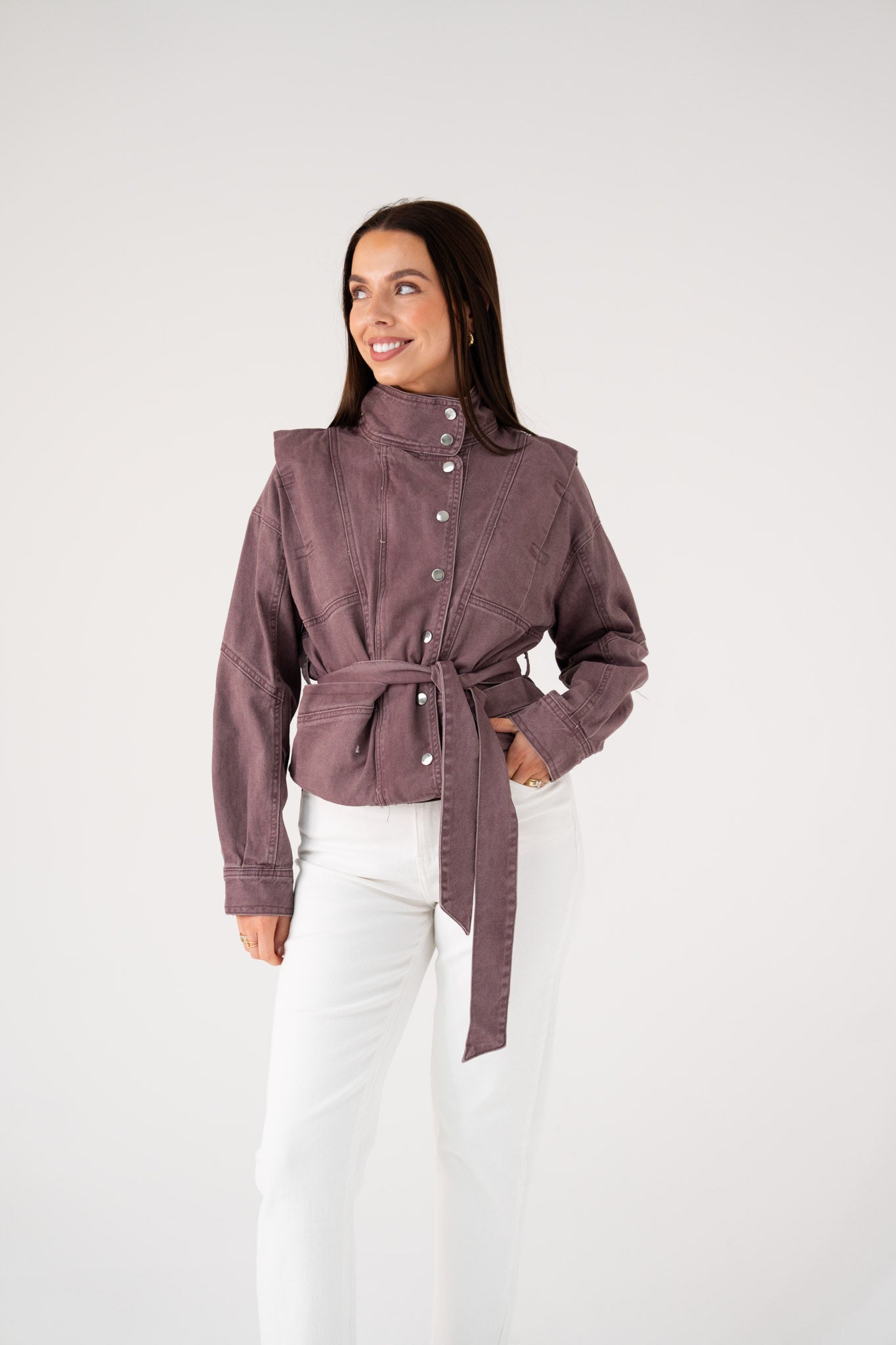 Cora Tie Waist Jacket In Prune